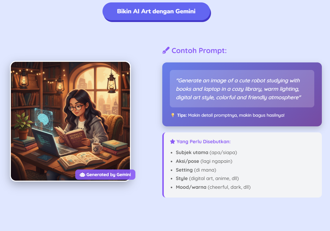 Screenshot hasil proyek AI kreatif